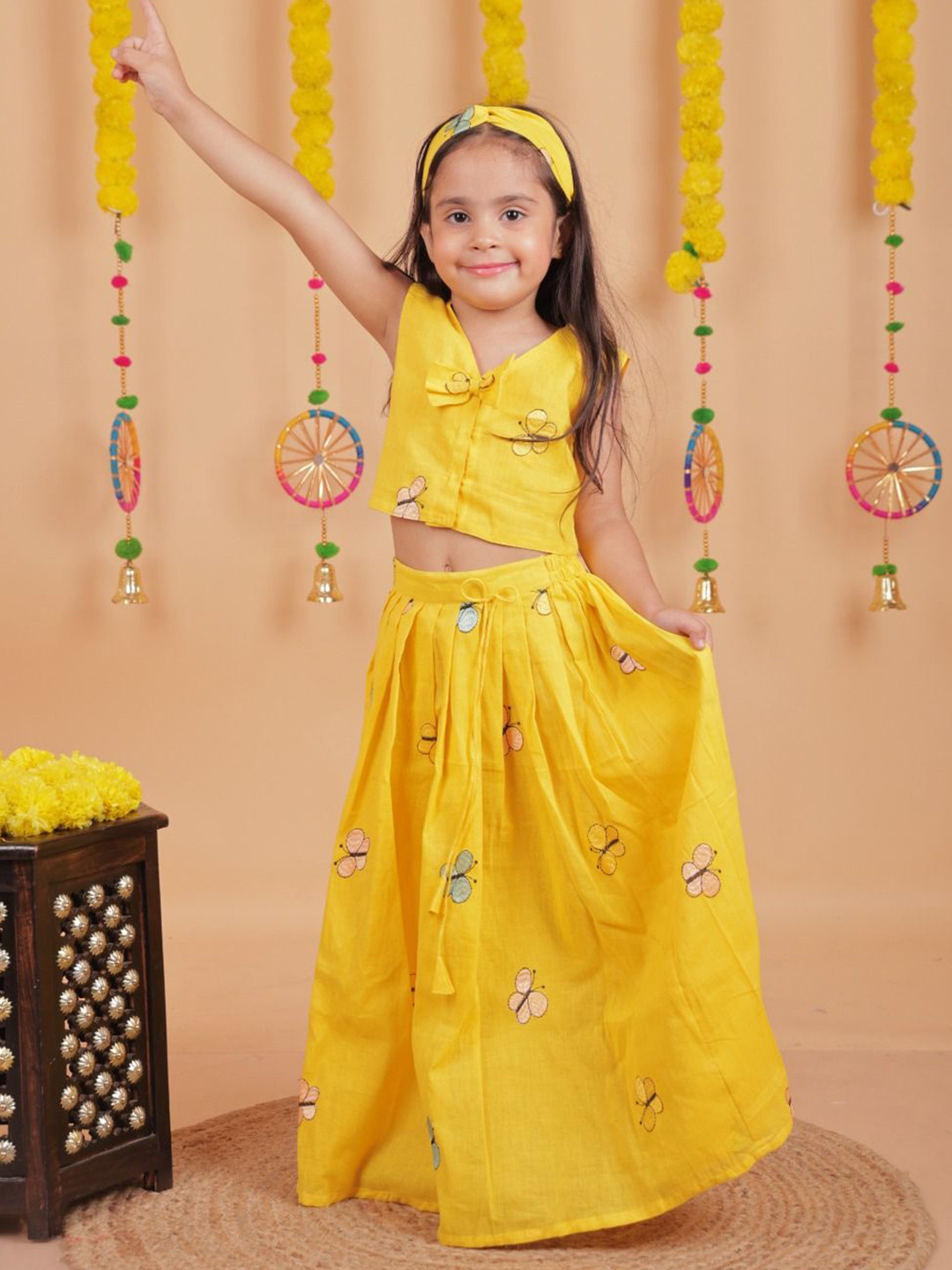 UNBIND Girls Embroidered Thread Work Ready to Wear Lehenga &