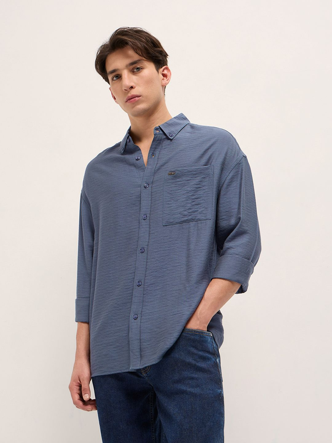 THE BEAR HOUSE Relaxed Herringbone Design Casual Shirt