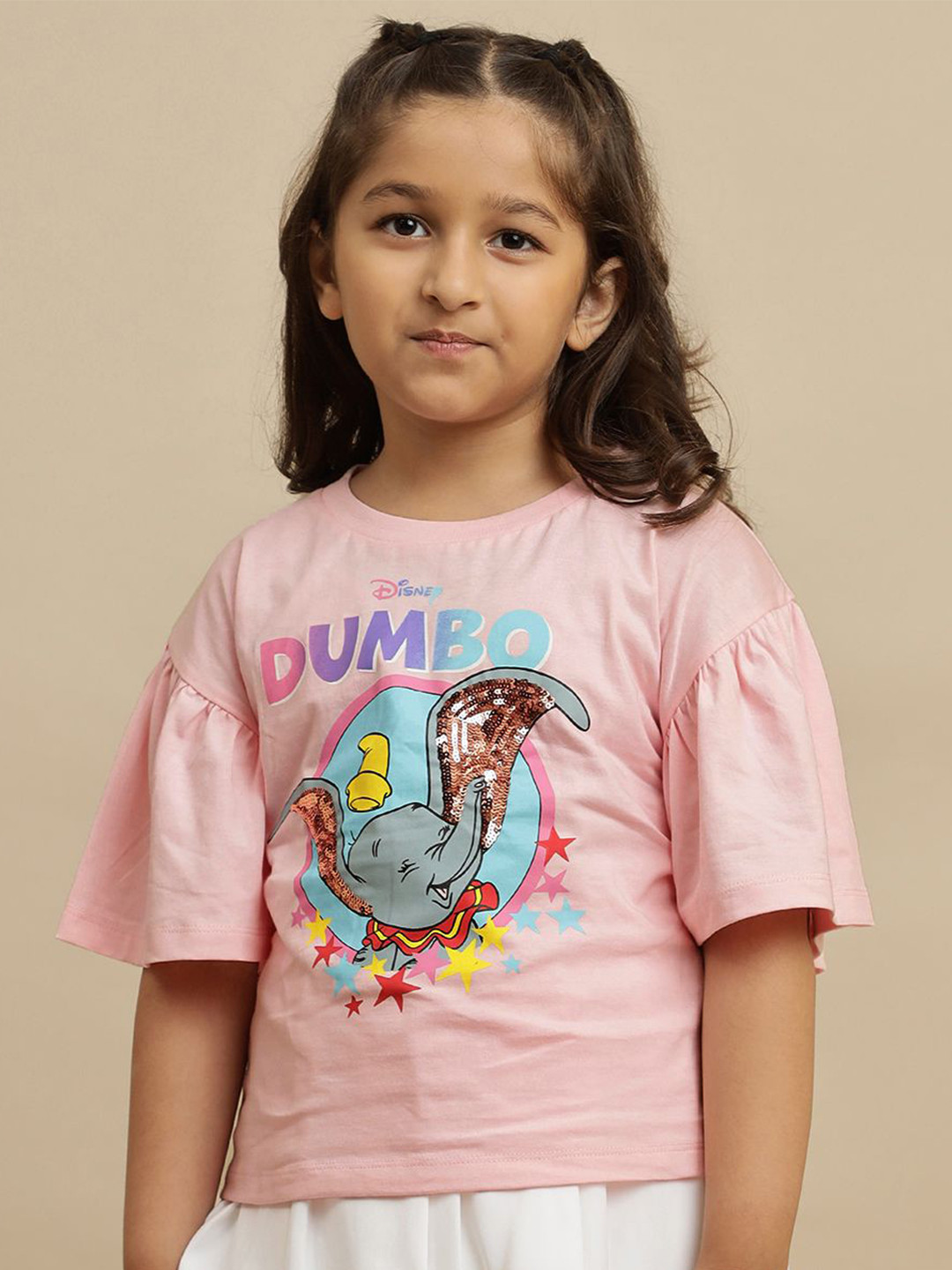 Kids Ville Girls Dumbo Graphic Printed Round Neck Pure Cotton Relaxed Fit T-shirt