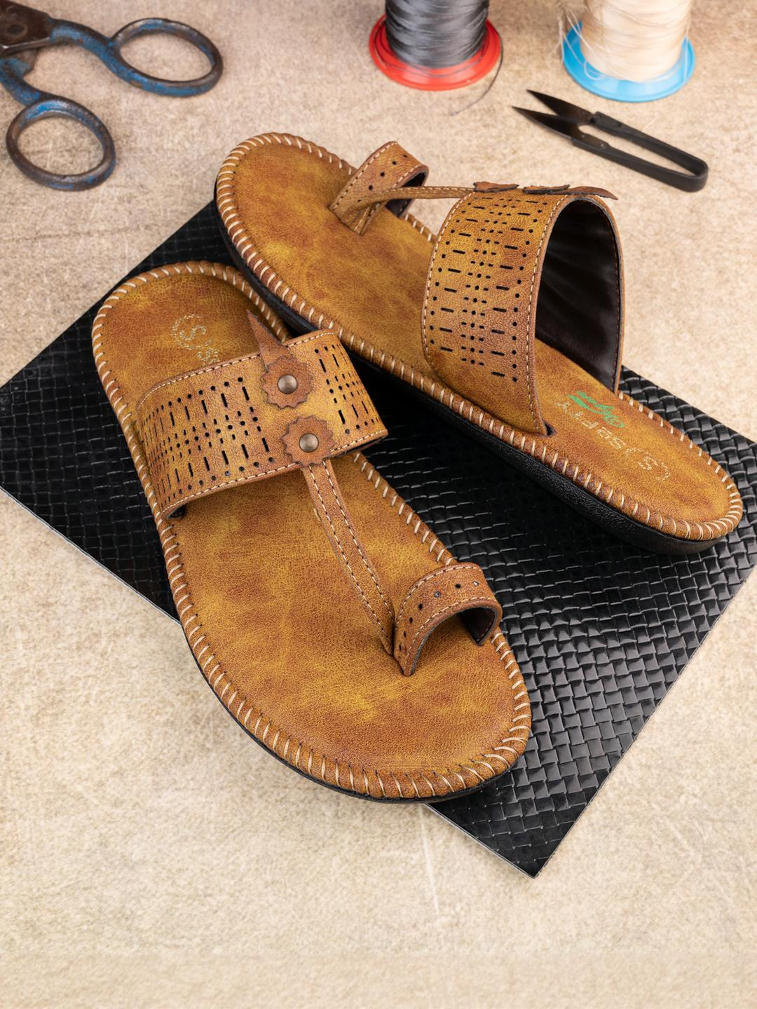 SOFTY VEGEN Men Tan Ethnic Comfortable Kolhapuri Sandals