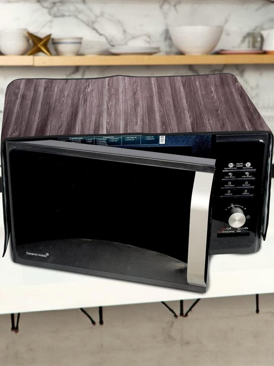 Waterproof & Dustproof PVC Microwave Oven Top Cover with 4 Utility Pockets Wood