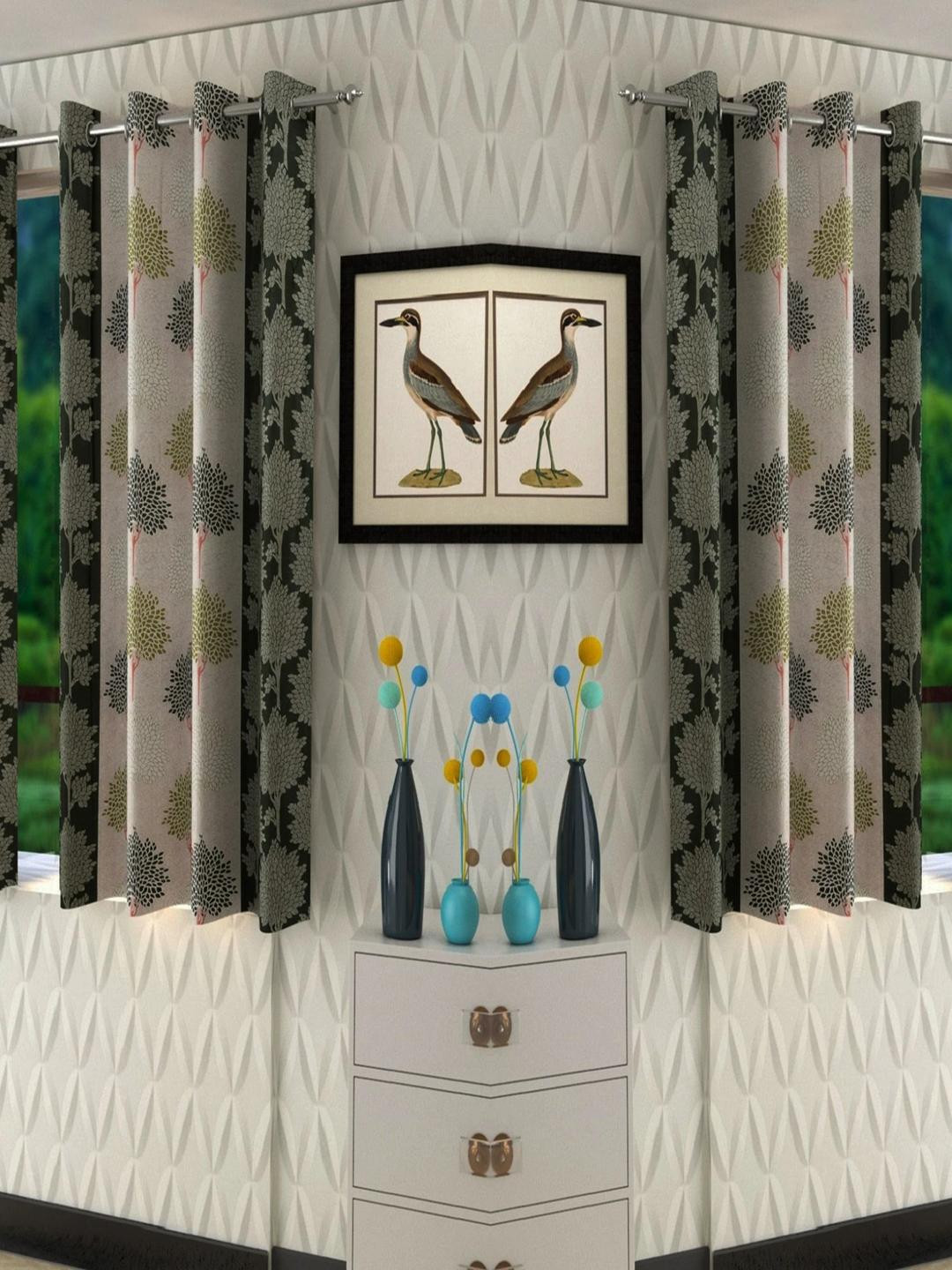 BELLA TRUE 152 cm (5 ft) Polyester Semi Transparent Window Curtain (Pack Of 4) (Printed, Green)