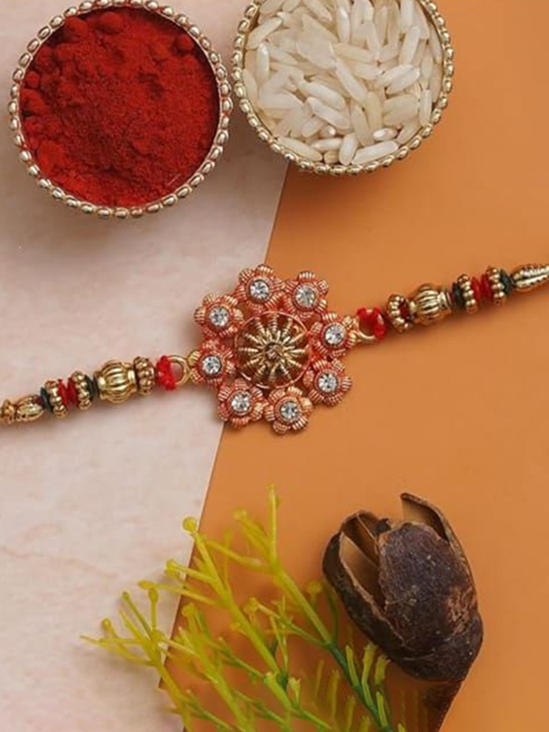 Nutts Designer Rakhi With Pooja Thali Roli Chawal & Rakhi Gifts Set