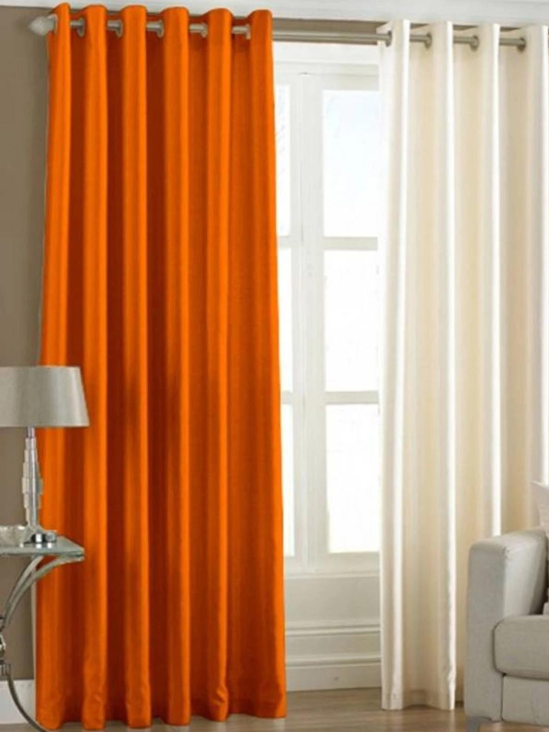 213 cm (7 ft) Polyester Semi Transparent Door Curtain (Pack Of 2) (Solid, Orange, Cream)
