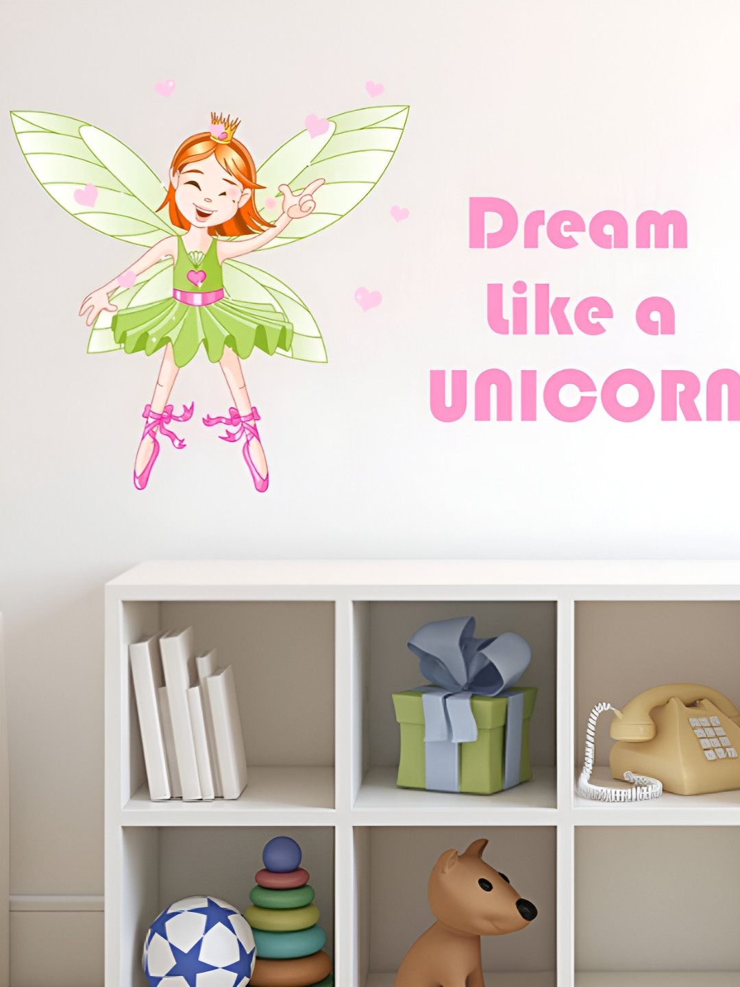 LANSTICK Green & Pink Unicorn With Angles Wallsticker
