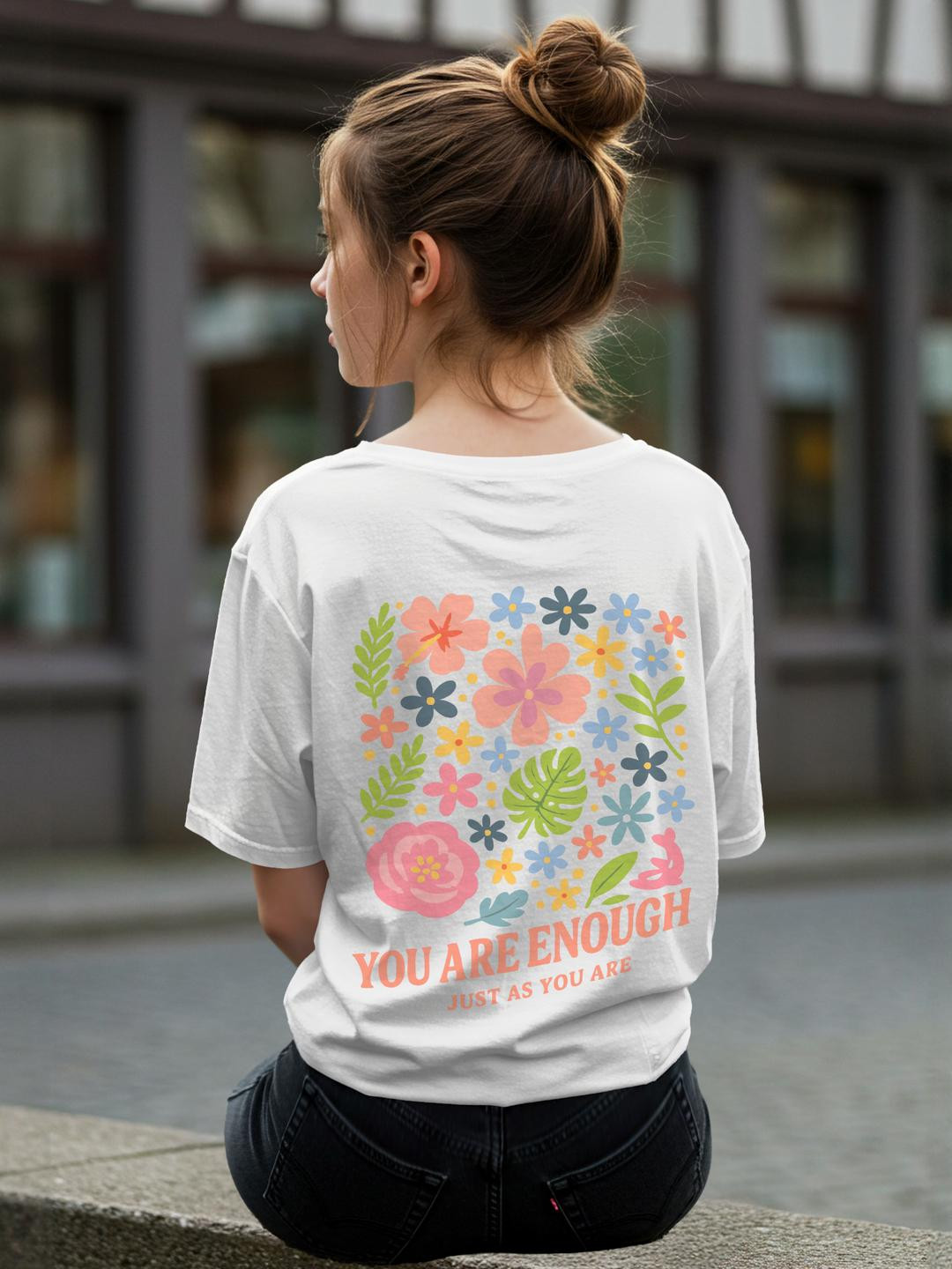 Dagcros Girls White Floral Oversized T-Shirt