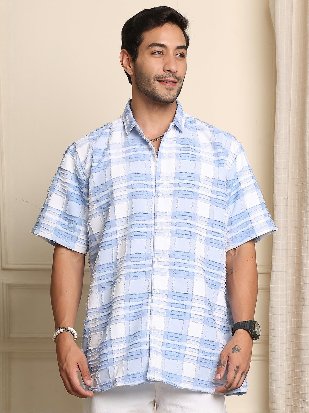 BLEZZA Mens Casual Checkerd Shirt