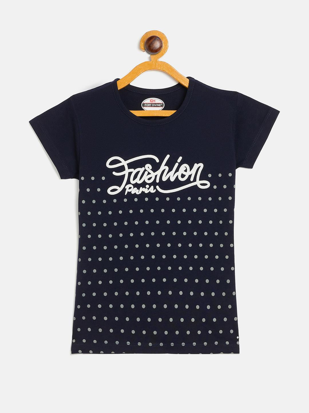 Fort Divine girls Talking Wording printed top NAVY