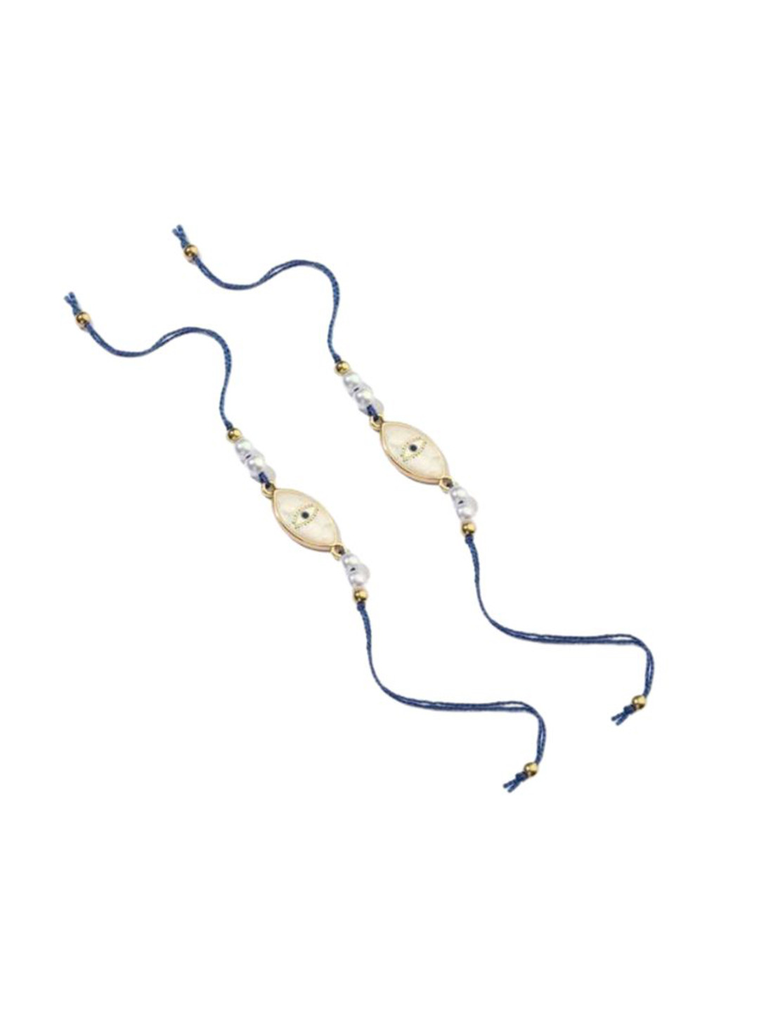 SALTY Set Of 2 Evil Eye Pearl Talisman Thread Rakhis With Roli & Chawal