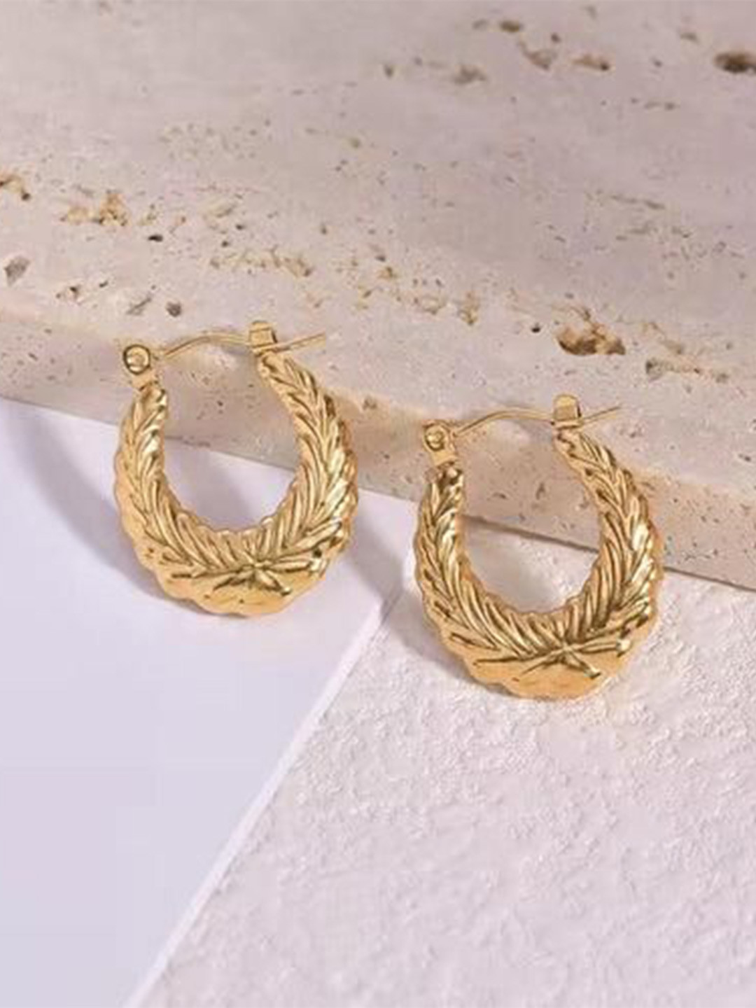 THEPANDASTOREE Chunky Twisted Design Waterproof Gold-Toned Hoops