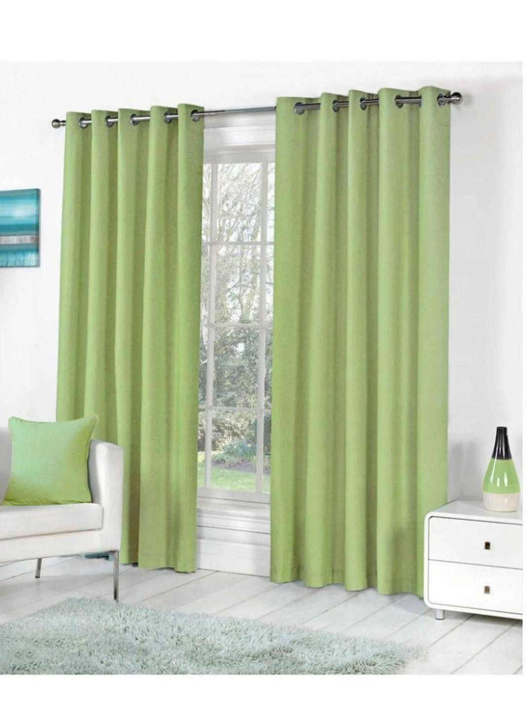 215 cm (7 ft) Polyester Semi Transparent Door Curtain (Pack Of 2) (Plain, Light Green)