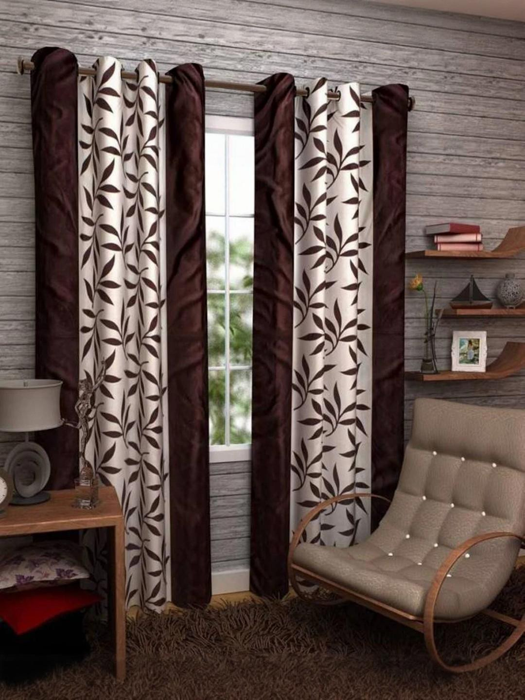 213 cm (7 ft) Polyester Semi Transparent Door Curtain (Pack Of 2) (Printed, Brown)
