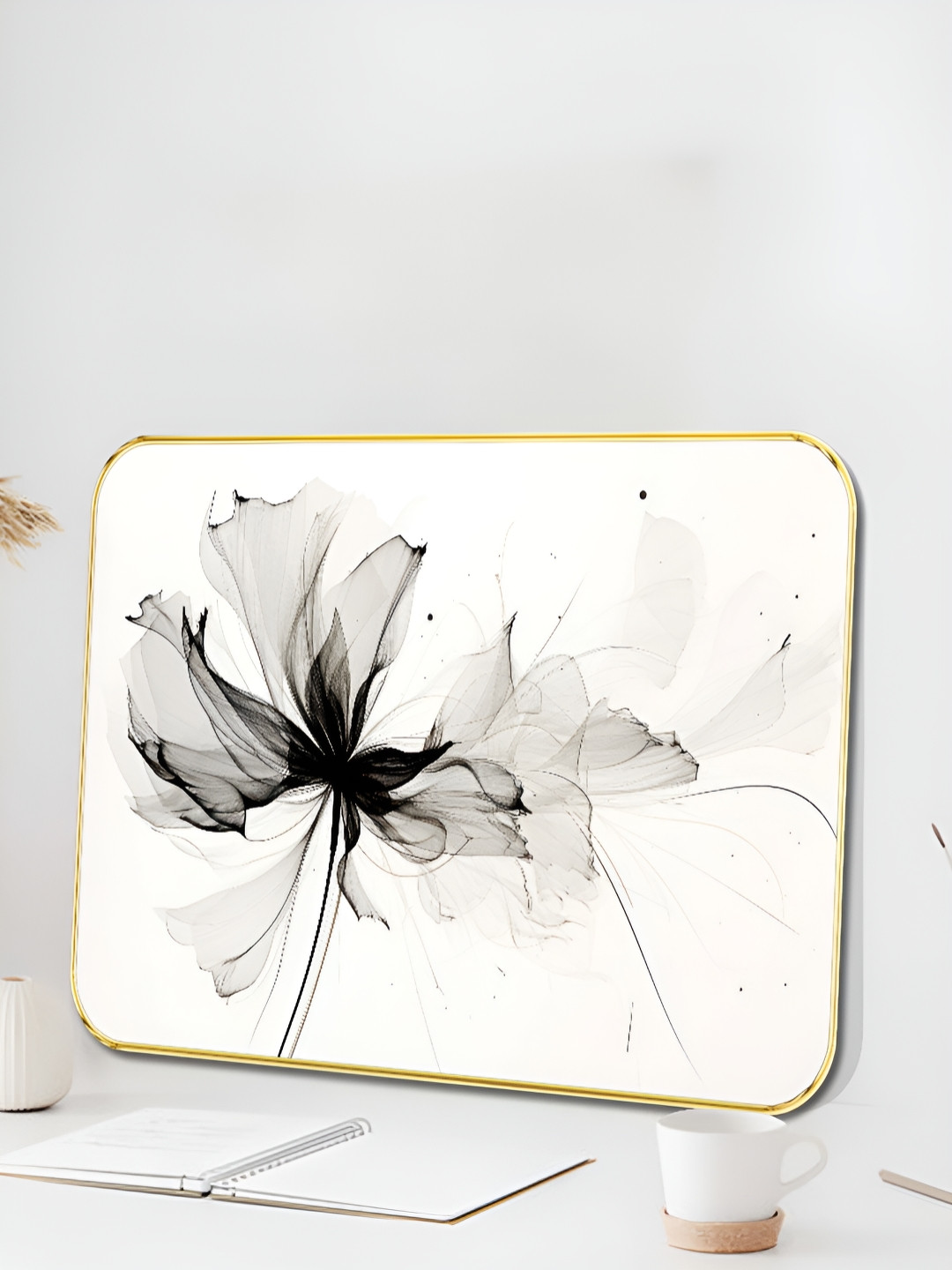 Livin'luxe White & Black Ethereal Smoke Flower Printed Wall Art
