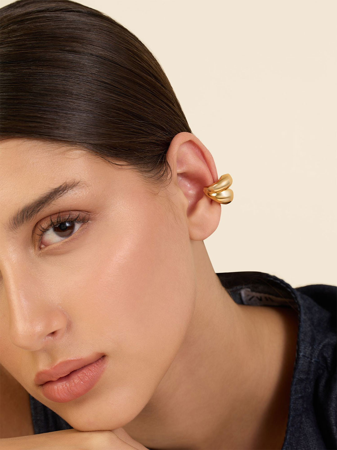 Isharya 18-Karat Gold-Plated Contemporary Bubble Ear Cuff Earrings