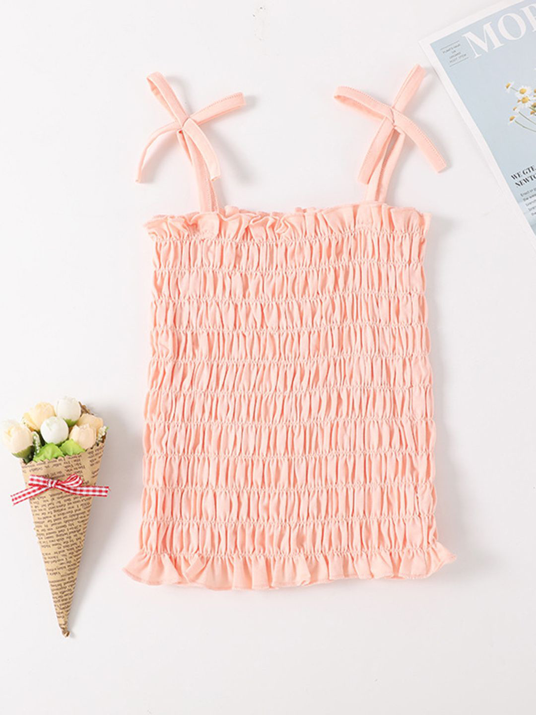 INCLUD Girls Self Design Smocked Sleeveless Tank Top