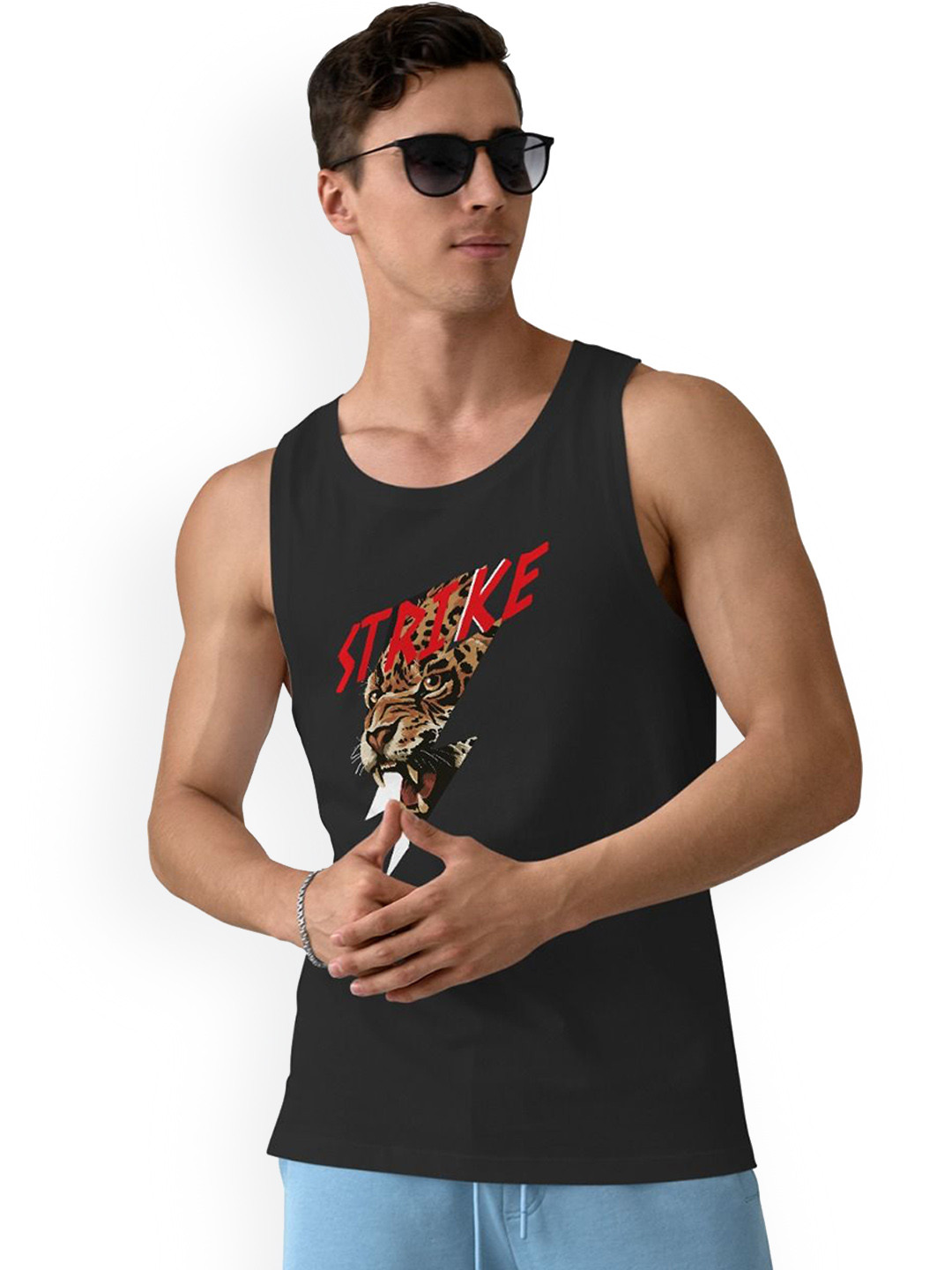 DAB SHARK Printed Round Neck Gym Vests DAB-SHARK-04-BLACK-XS