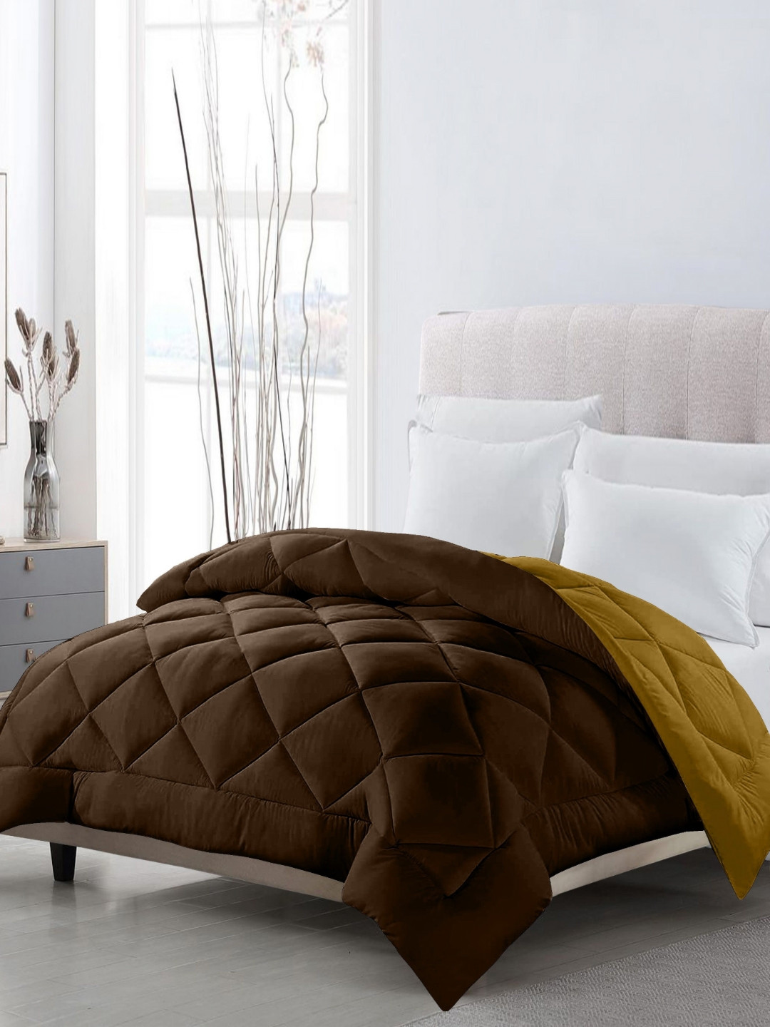 CHICERY Brown & Gold-Toned Geometric Microfiber AC Room Single Bed Comforter