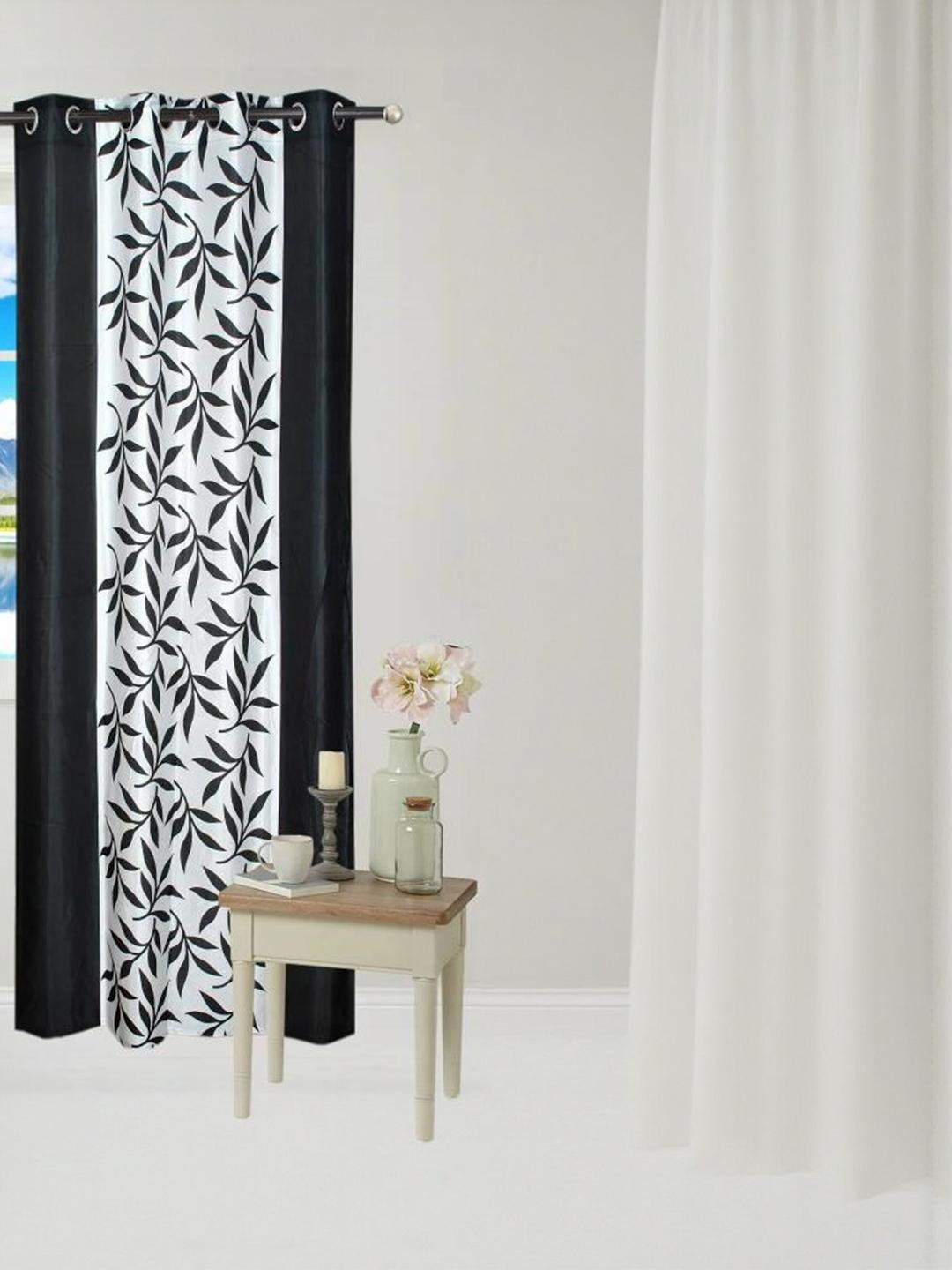 270 cm (9 ft) Polyester Semi Transparent Long Door Curtain Single Curtain (Floral, Black)