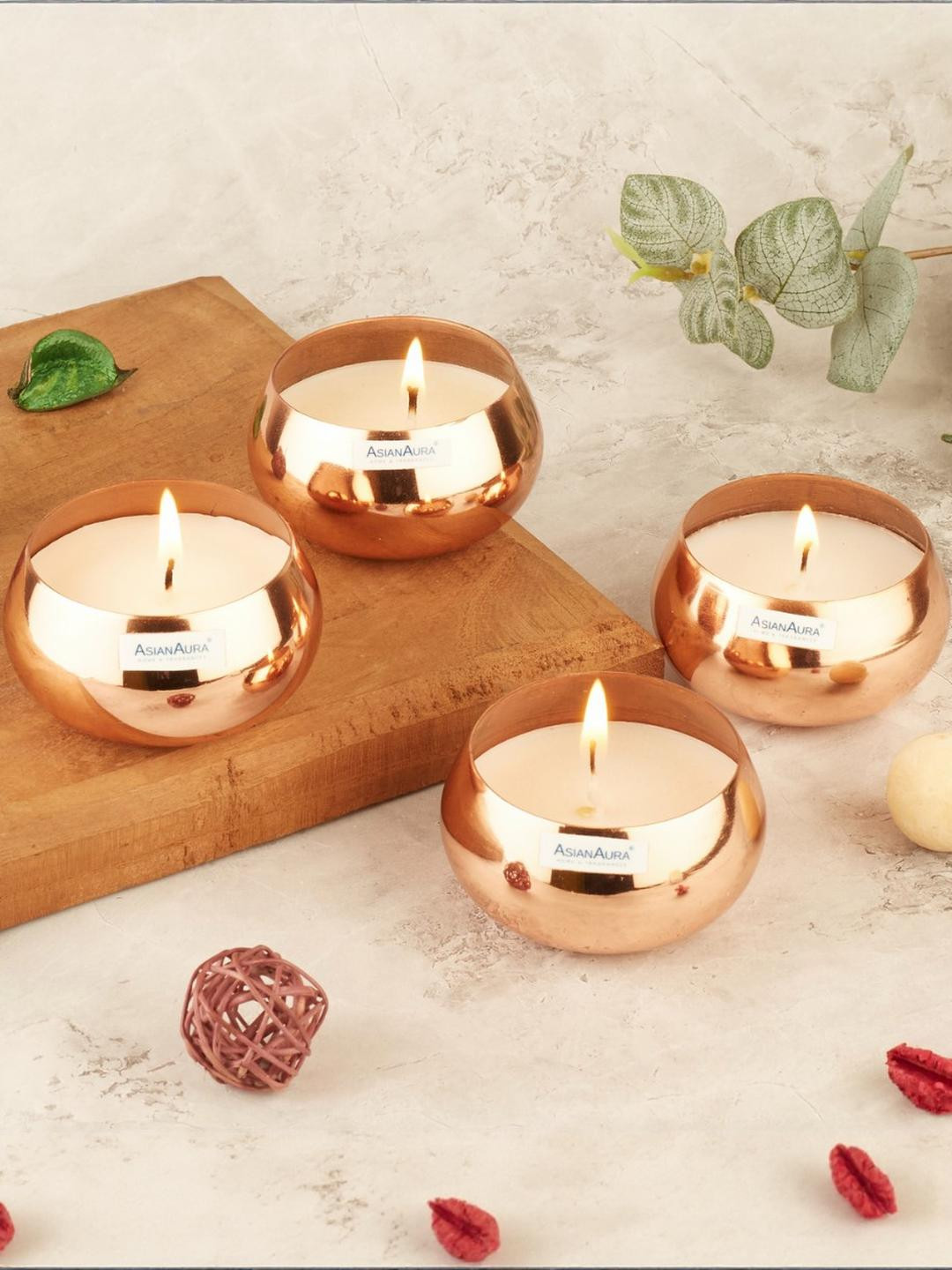 Asian Aura Metal Round 4Pcs Scented 1 Wick Lemon Grass Solid Regular Jar Candles