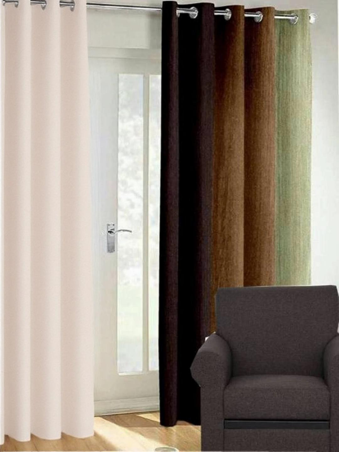 270 cm (9 ft) Polyester Semi Transparent Long Door Curtain Single Curtain (Striped, Brown)