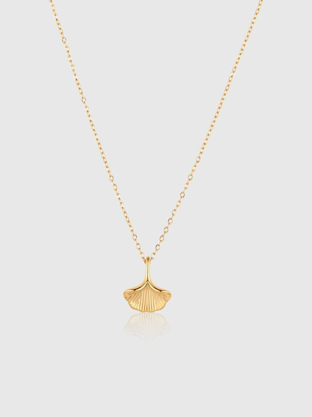 OUZEL Stainless Steel 18KT Gold-Plated Ginkgo Leaf Shaped Pendant With Chain