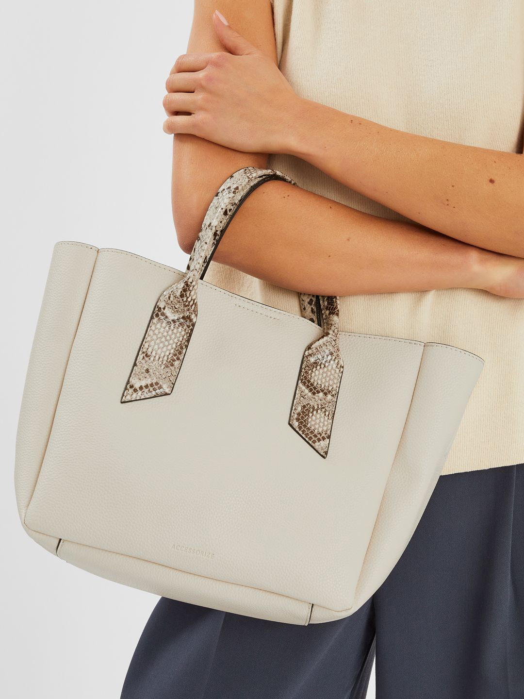 Accessorize London Women Faux Snake Textured Handled Bag