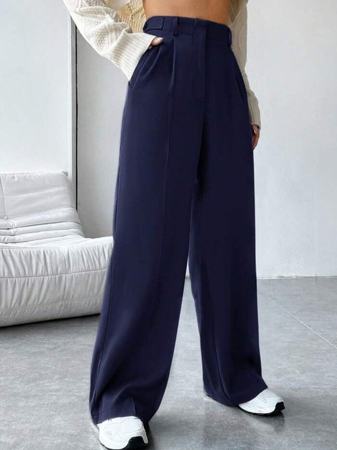 Next One Women Smart Regular Fit High-Rise Pleated Korean Pants Trousers