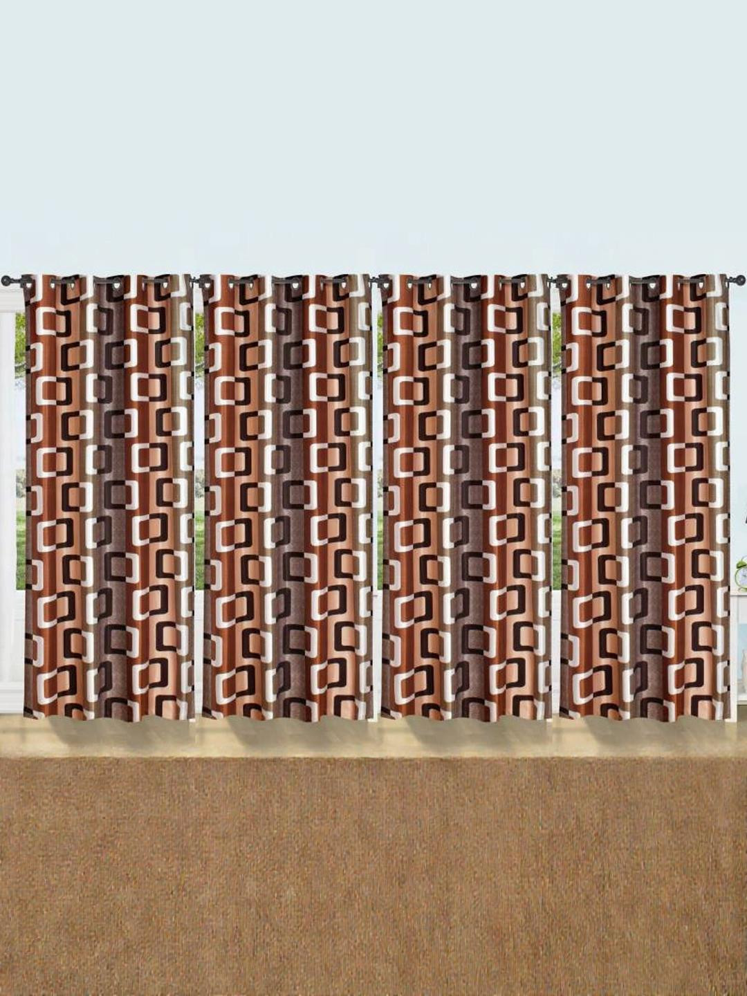 213 cm (7 ft) Polyester Semi Transparent Door Curtain (Pack Of 4) (Printed, Brown)