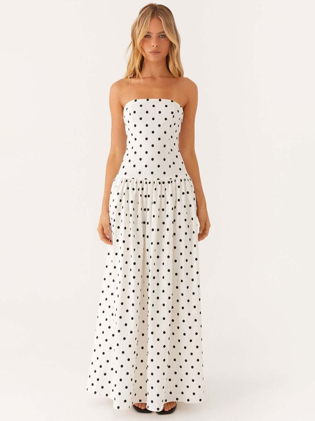 LULU & SKY Women Strapless Polka Dot Print Drop Waist Bandeau Dress