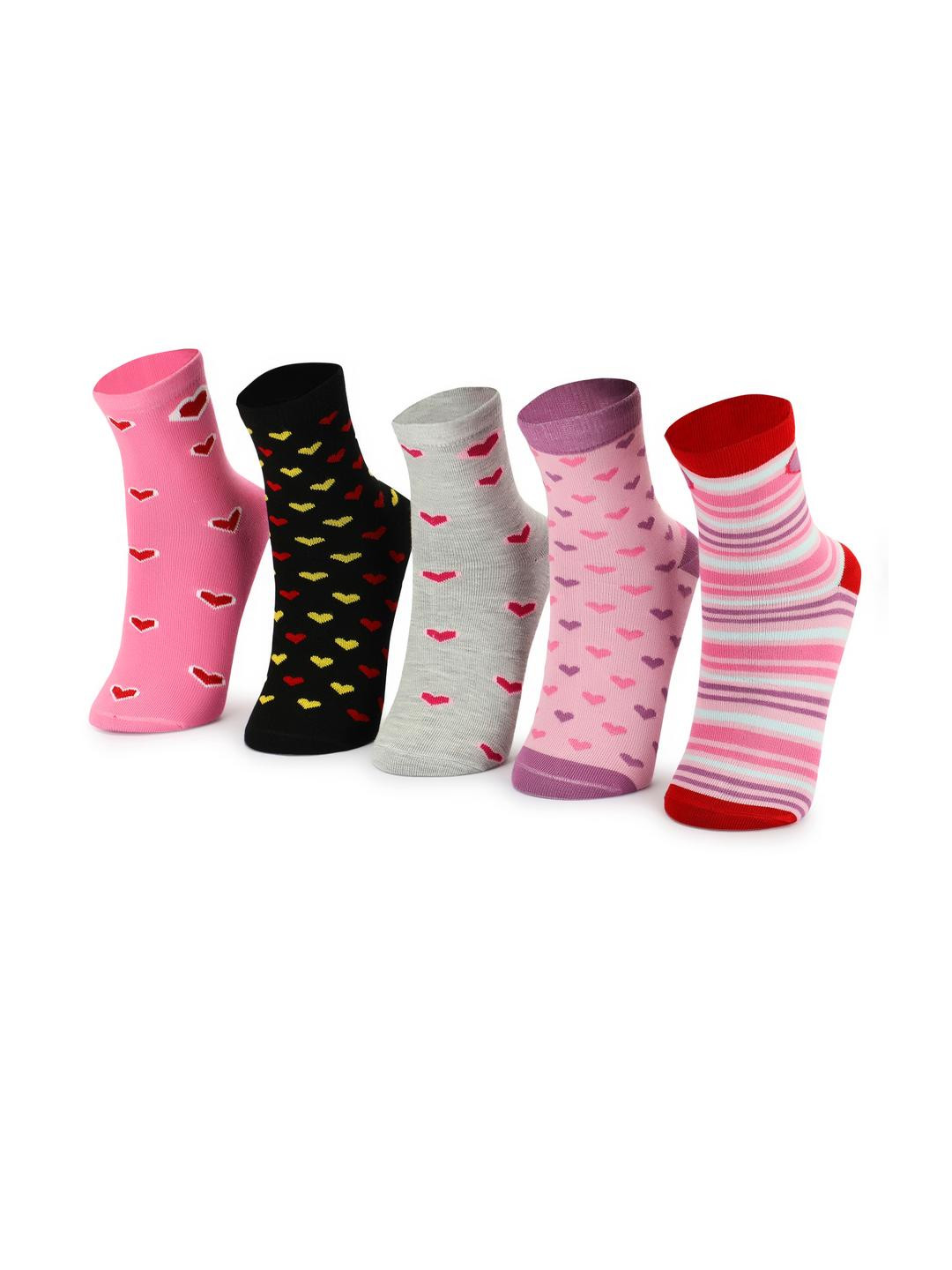 PRIMESOX MOVE ON Girls Set Of 5 Printed Ankle Length Cotton Socks