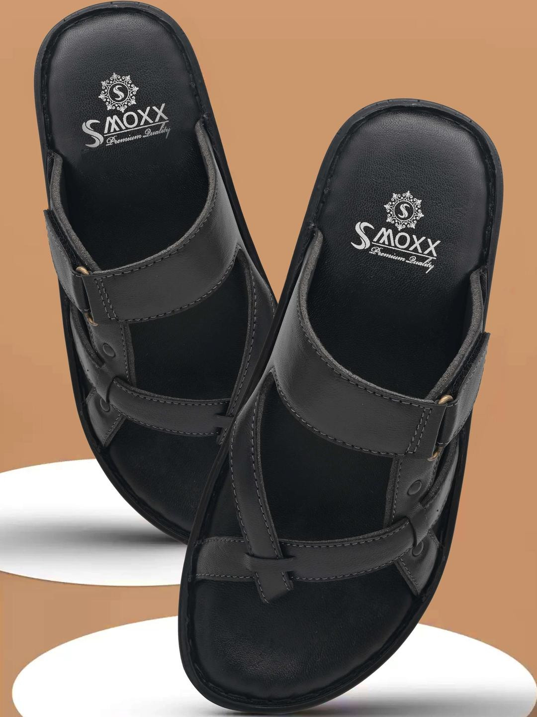 SMOXX Men Black Textured Strap Comfort Sandals