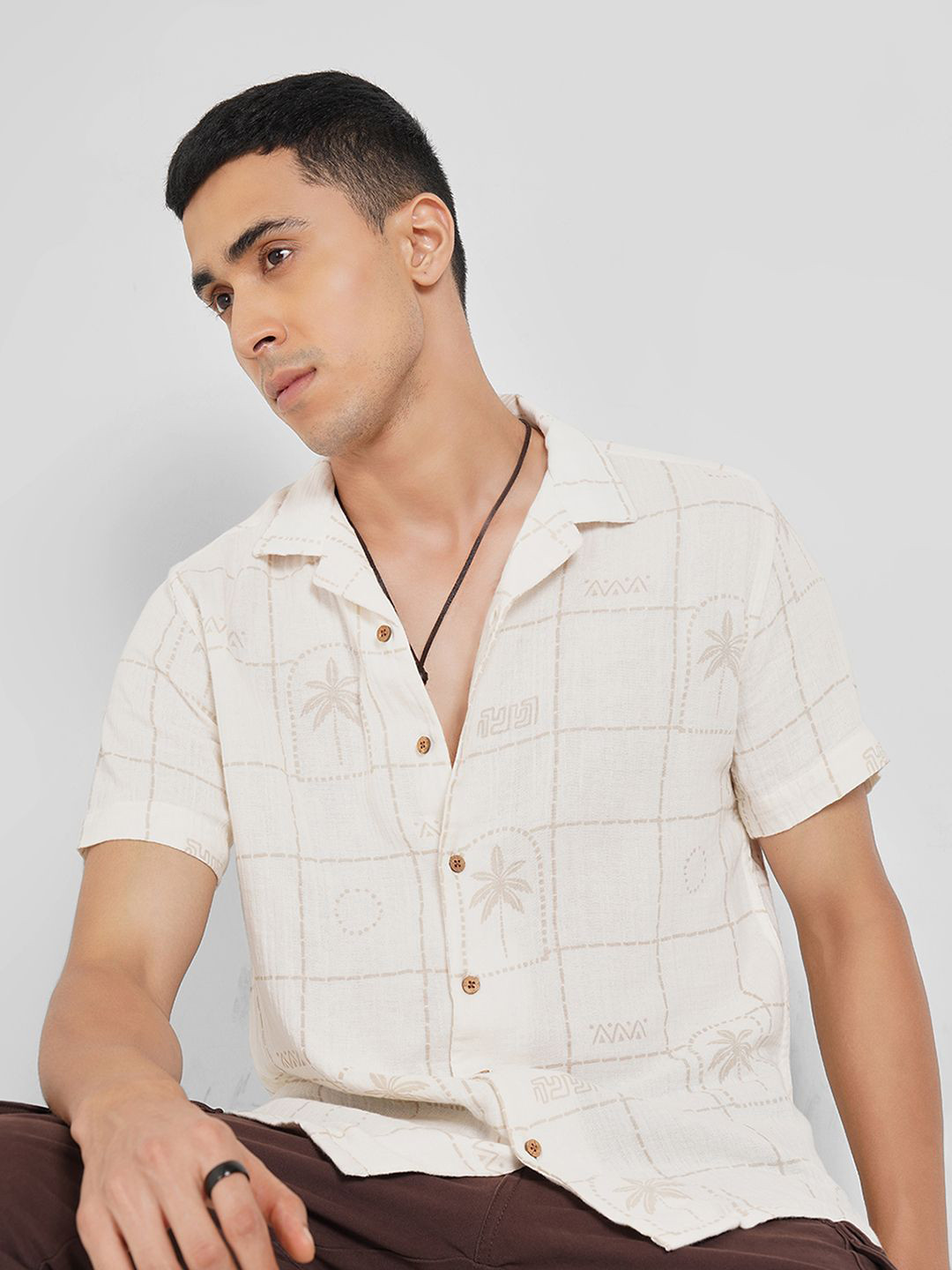 7 Alt by Pantaloons Men Relaxed Fit Windowpane Checked Pure Cotton Casual Shirt