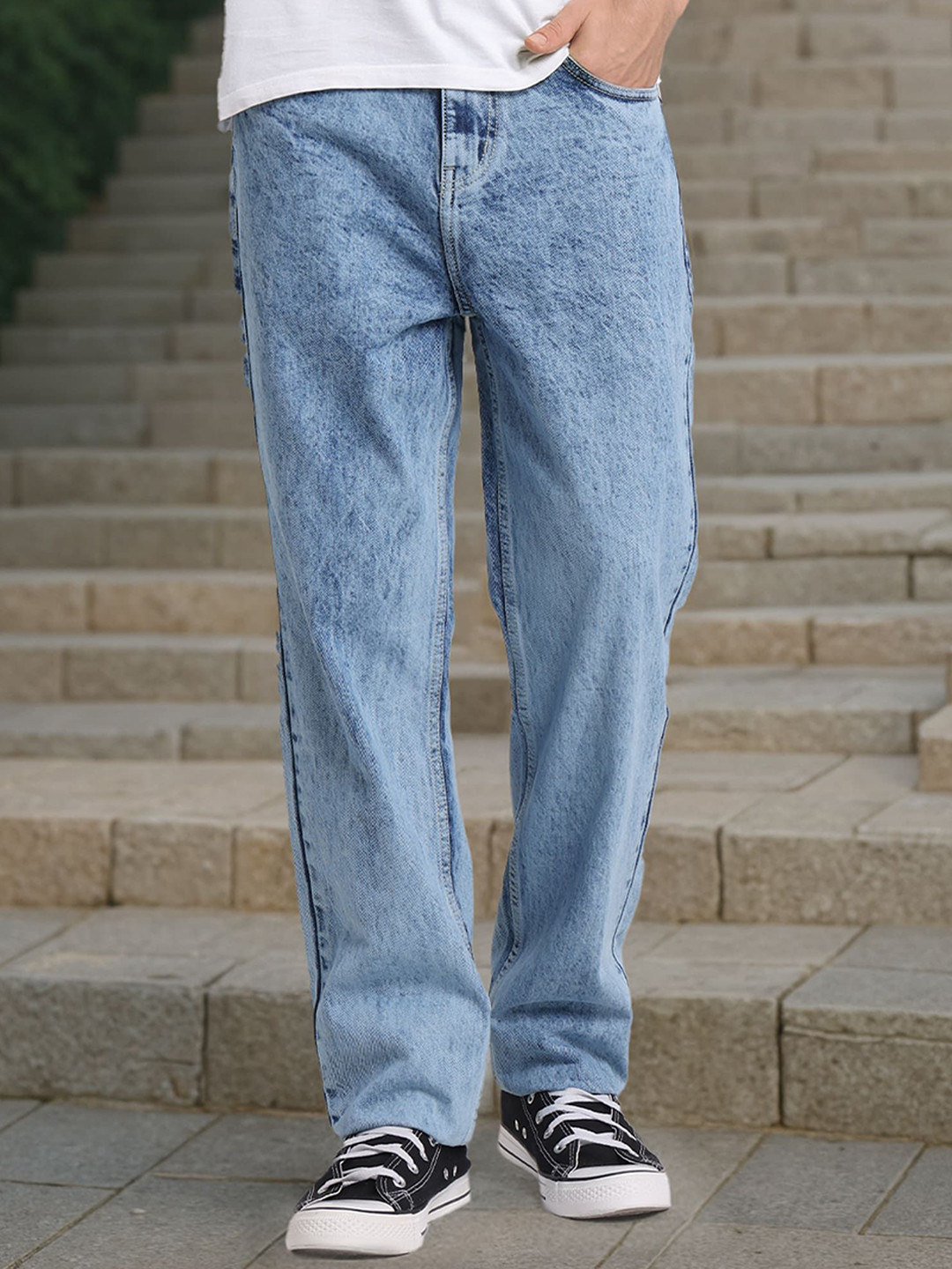 Style Quotient Men Relaxed Fit Mid-Rise Light Fade Acid Wash Jeans