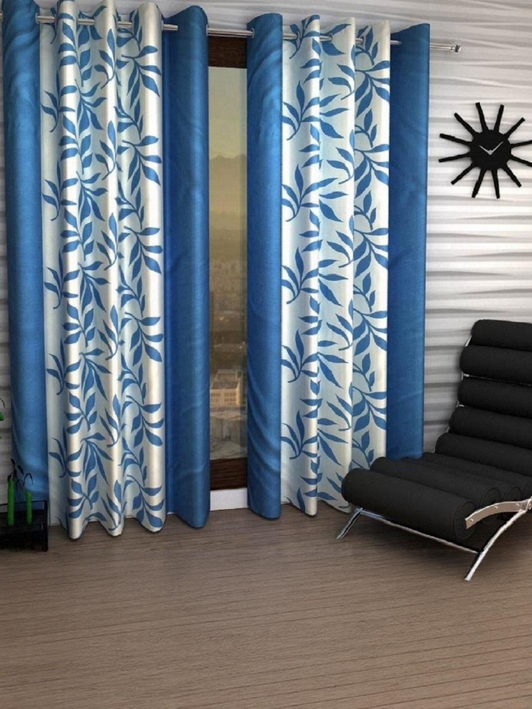 BELLA TRUE 152 cm (5 ft) Polyester Semi Transparent Window Curtain (Pack Of 2) (Floral, Aqua)