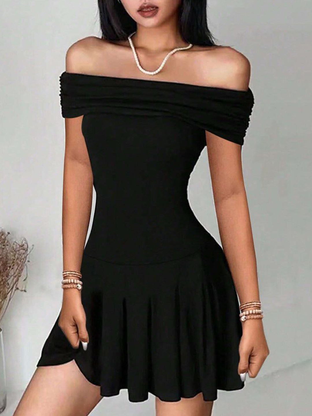 Outzidr Off Shoulder Fit & Flare Mini Dress