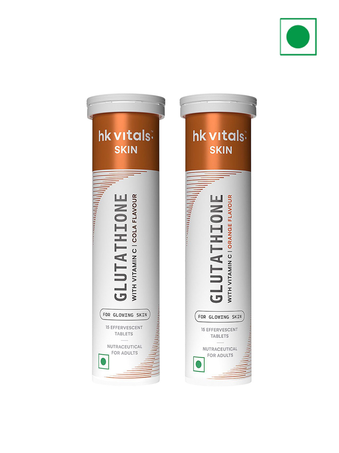 HK VITALS Set Of 2 Glutathione Effervescent Tablets 15 Tablets Each - Orange & Cola