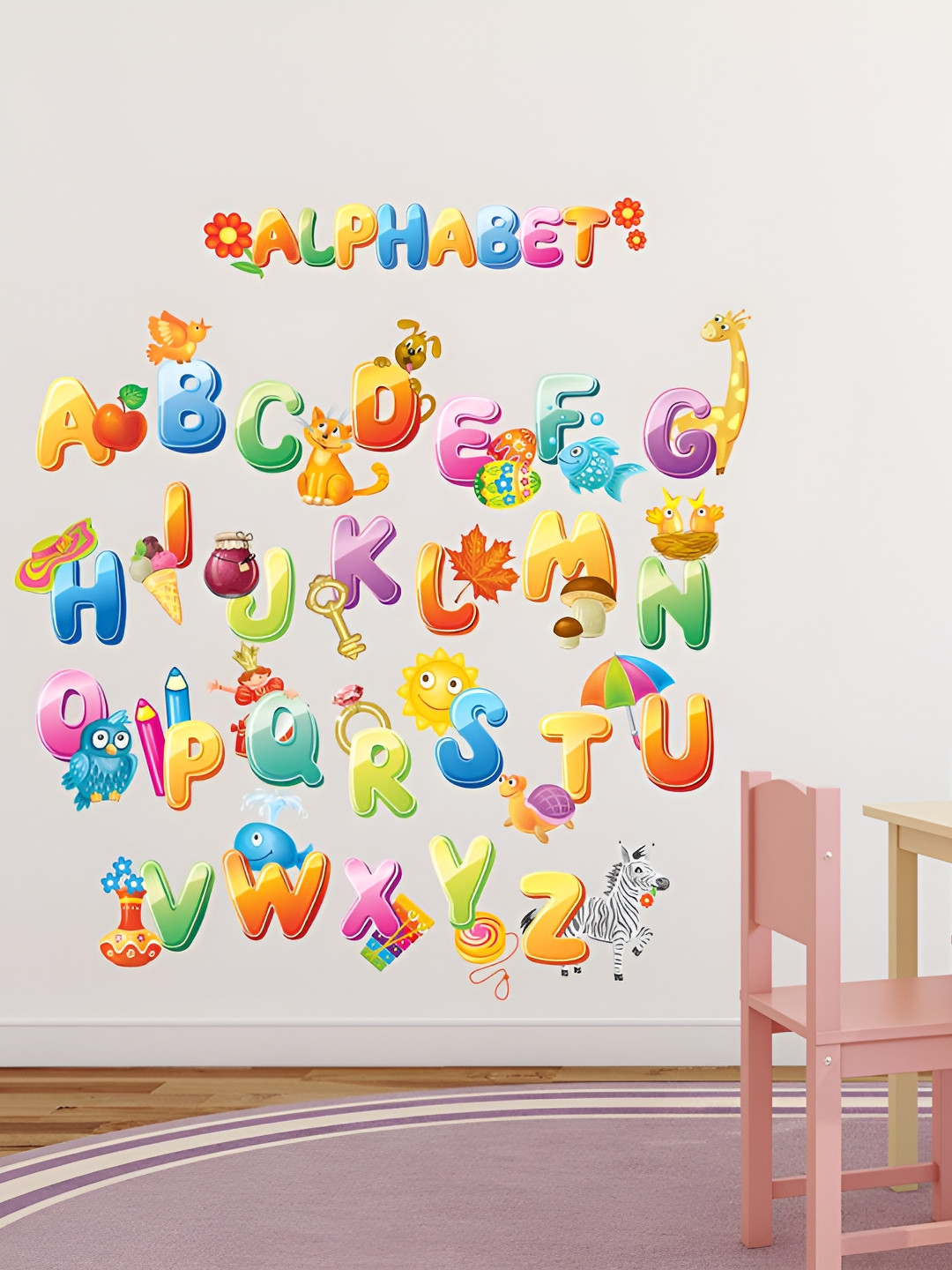 LANSTICK Blue & Green Printed Alphabet Wall Sticker