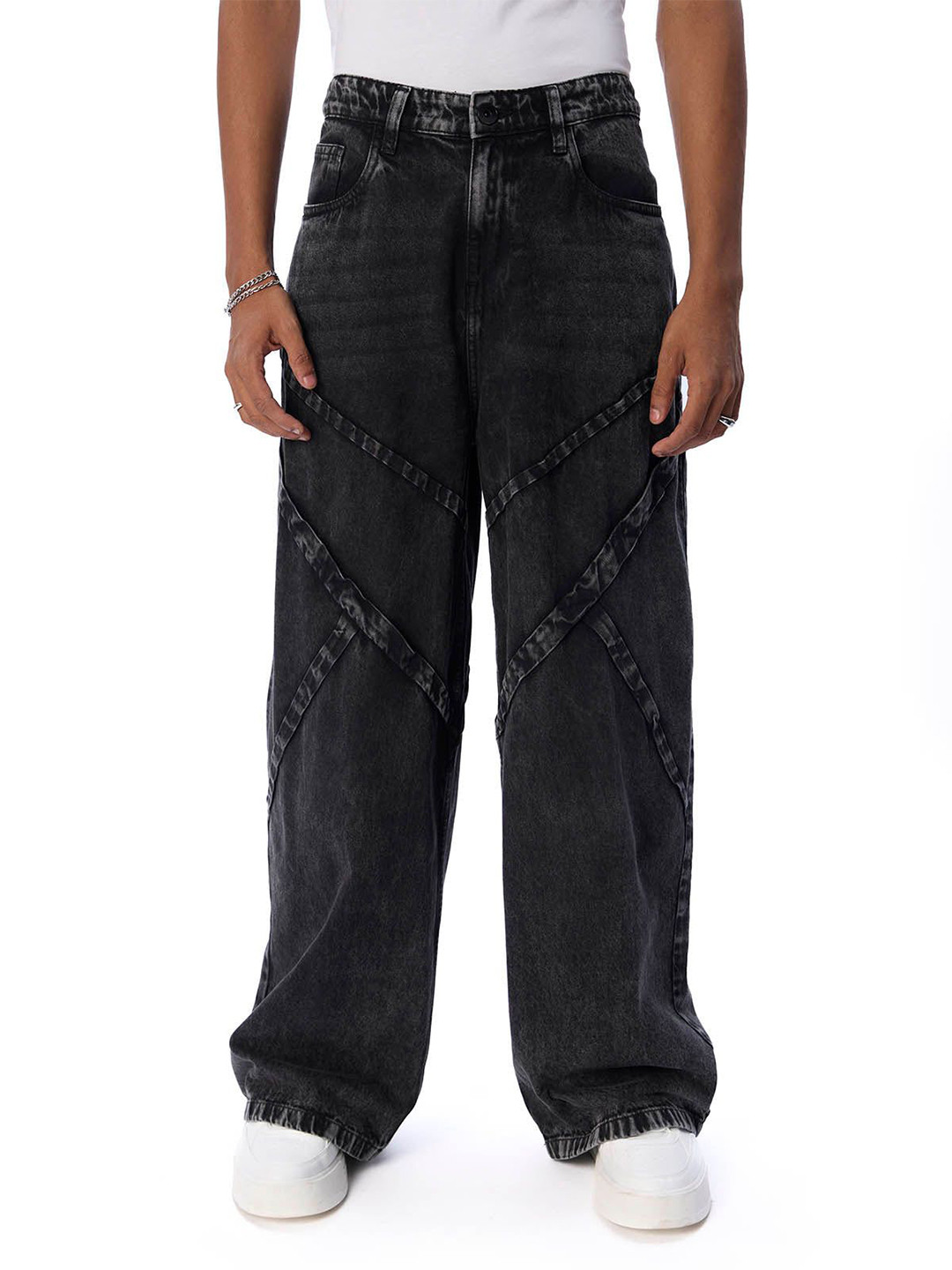 Urban Monkey Unisex Mid-Rise Mildly Distressed Light Fade Baggy Jeans