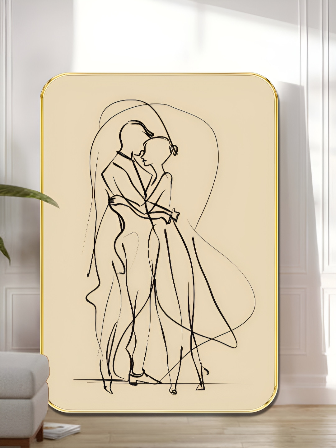 Livin'luxe Black & Beige Romantic Couple Line Printed Wall Art