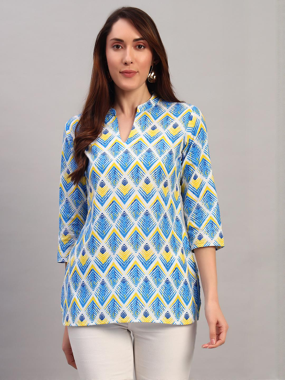 HISHAM Tribal Printed V-Neck Pure Cotton Kurti