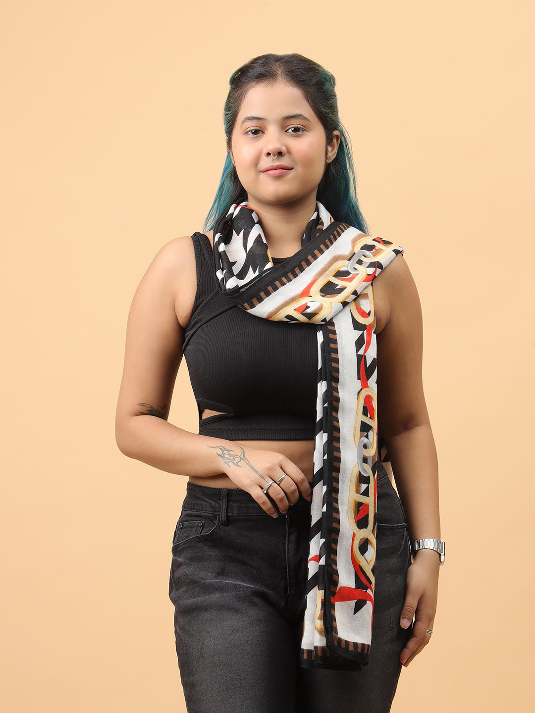 Moda Chales Women Printed Stole with Printed Border