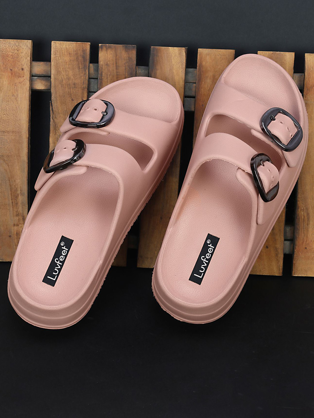 Luvfeet Women Double Buckle Croslite Sliders