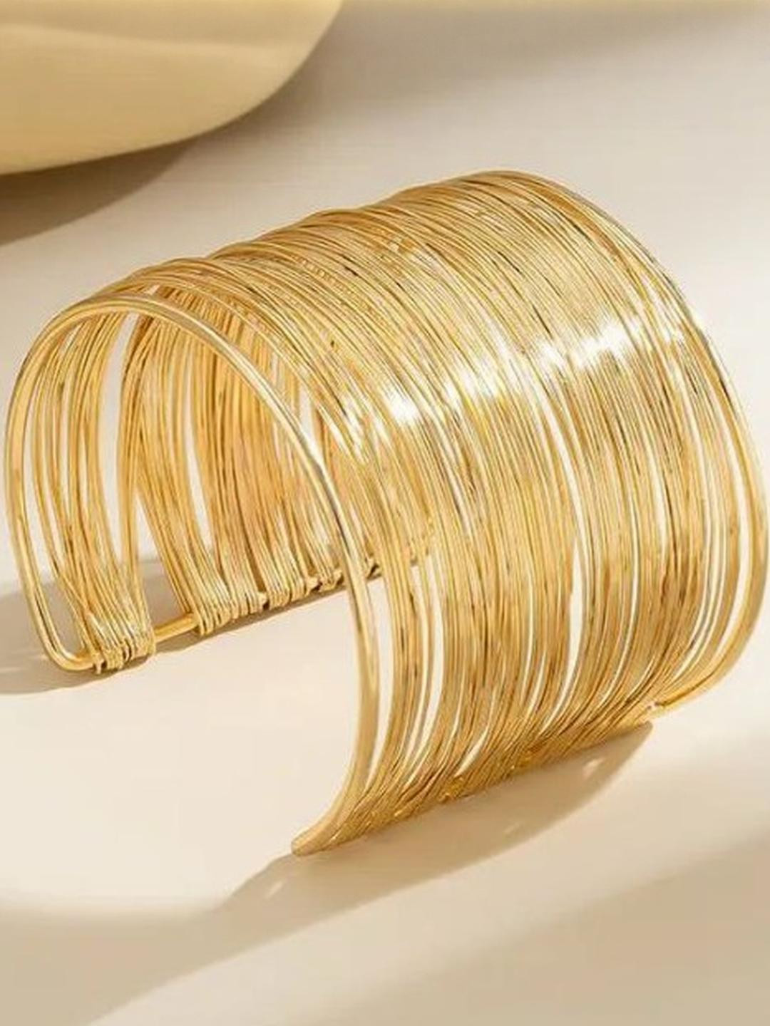 MILLER Women Gold-Plated Multilayer Stainless Steel Casual Slip-On Cuff Bracelet