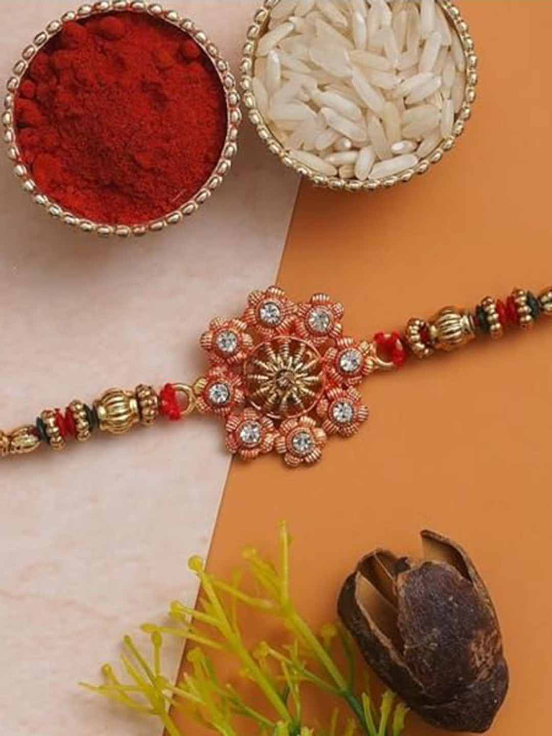 Nutts Designer Rakhi With Pooja Plate Roli Chawal & Rakhi Gifts Set
