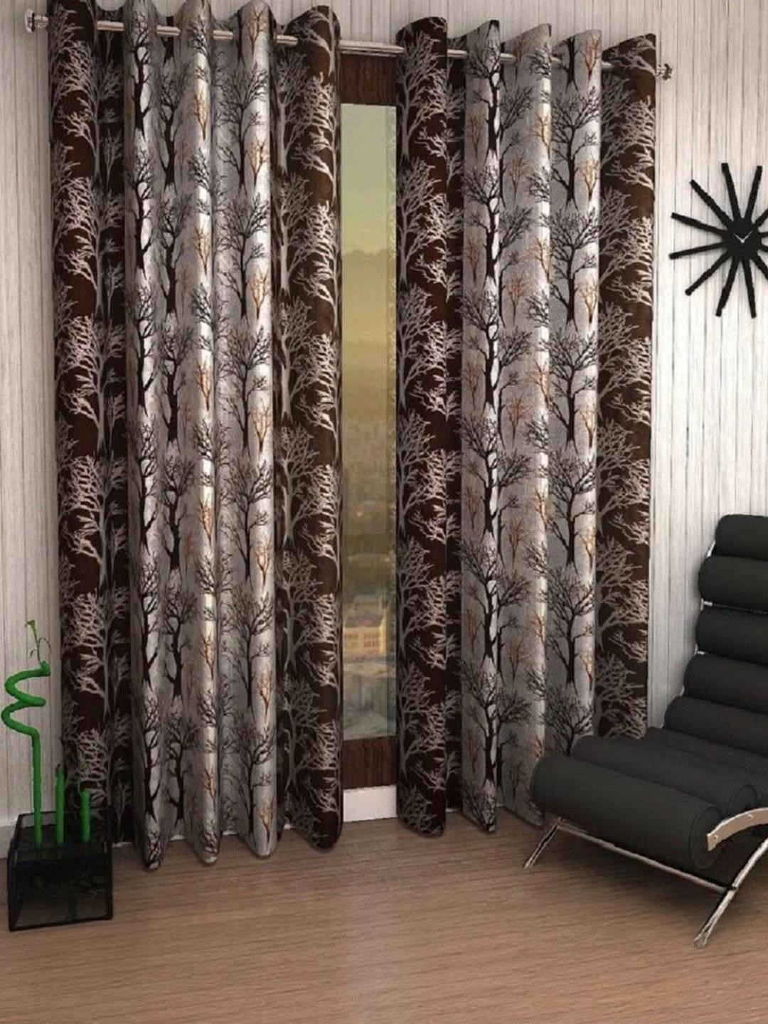 BELLA TRUE 270 cm (9 ft) Polyester Semi Transparent Long Door Curtain (Pack Of 2) (Abstract, Brown)