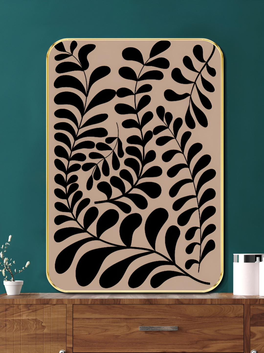 Livin'luxe Brown & Black Abstract Botanical Leaf Wall Art