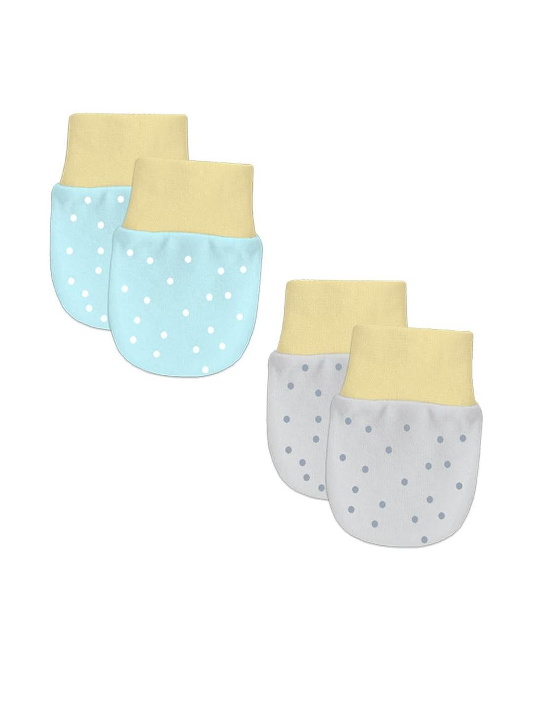 Adhigams Set of 2 Kids Blue & Grey Cotton Mittans With Gentle Elastic Thread Wristbands