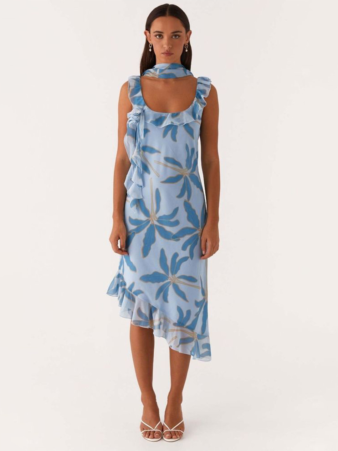 LULU & SKY Floral Printed Drop-Waist Dress With Scarf