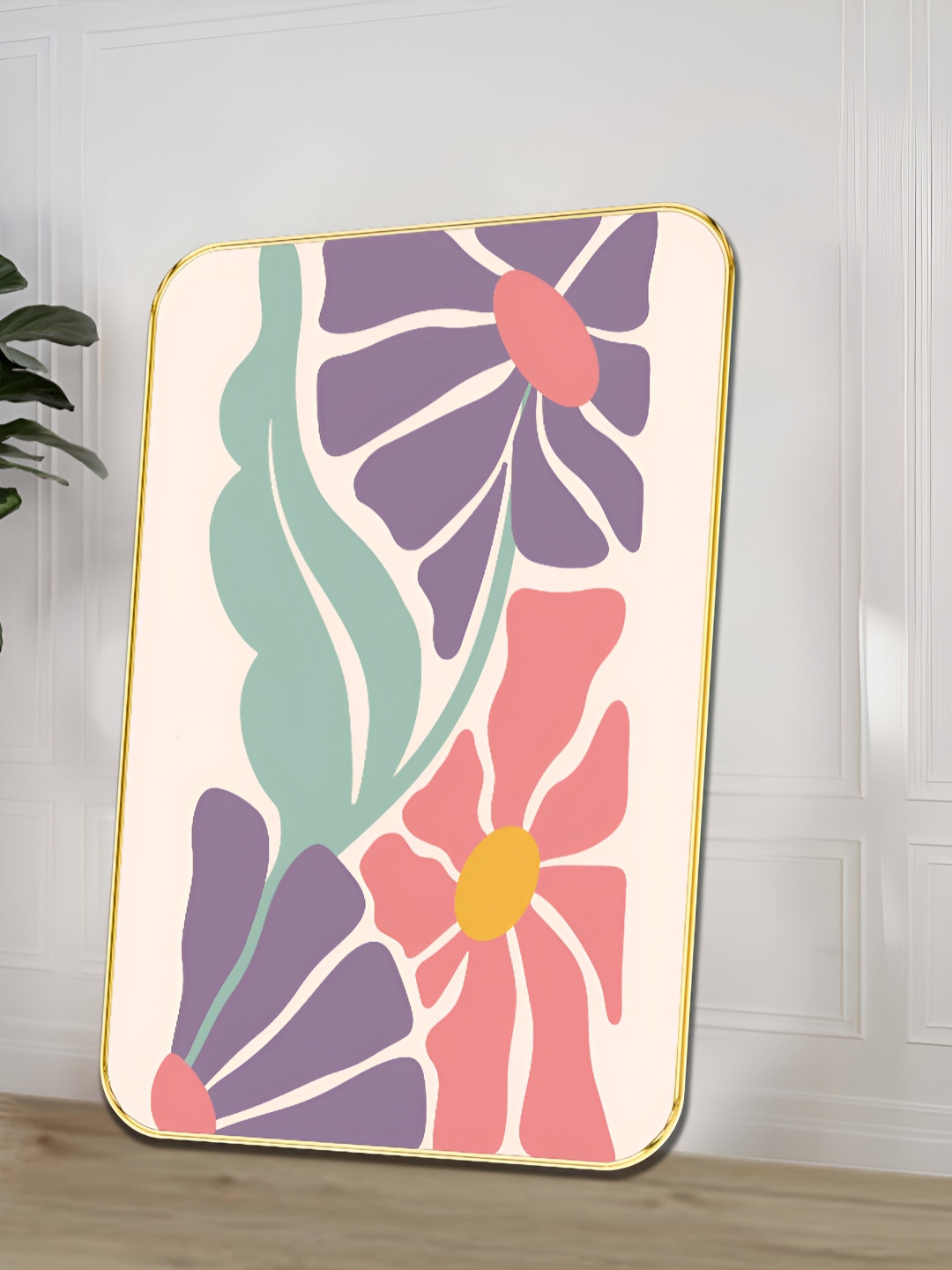 Livin'luxe Beige & Purple Modern Floral Rectangle Wall Art