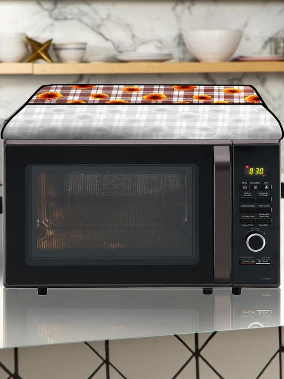 The Furnishing Tree PVC Waterproof Microwave Oven Cover Compatible for LG 21L MC2146BG Gingham Flor